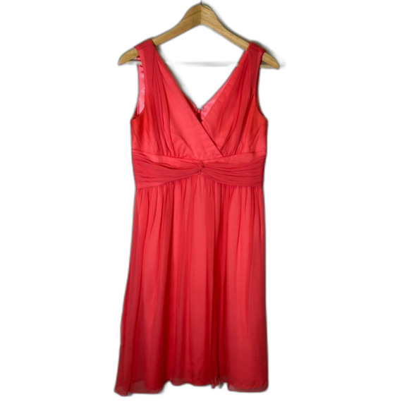 Donna Morgan Coral Orange 100% Silk Chiffon Sleeveless Event Dress Size 10 - Picture 4 of 13